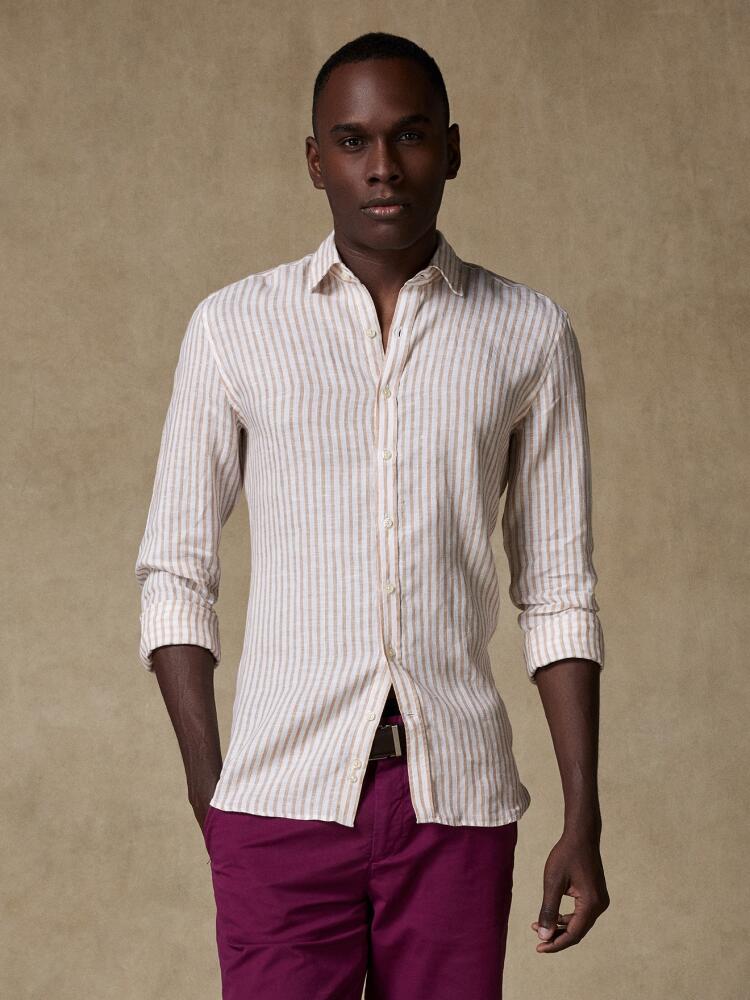 Sand striped linen slim fit shirt