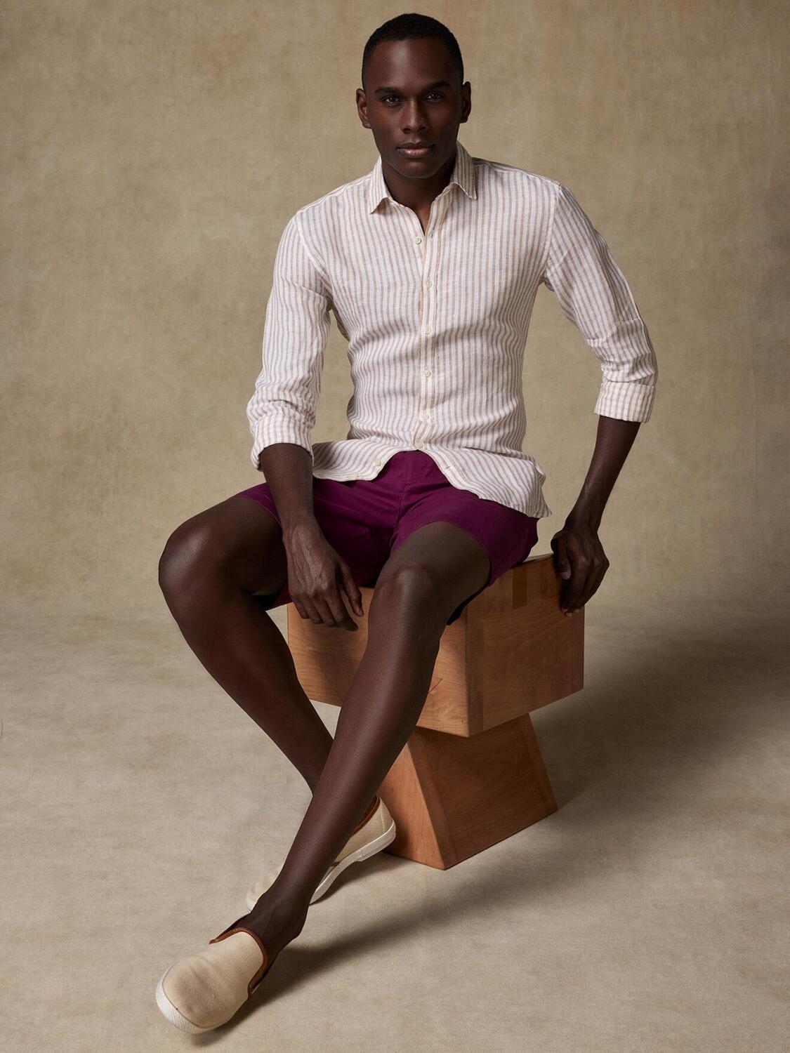 Sand stripes linnen getailleerd overhemd