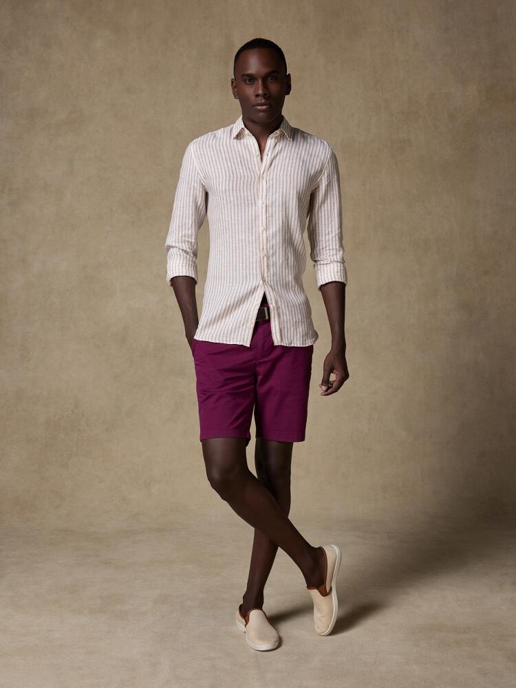 Sand striped linen slim fit shirt