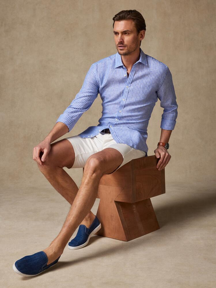 Chemise cintrée Karl en lin à rayures bleues