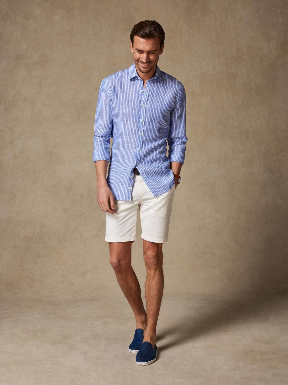 Camicia aderente Karl a righe di lino blu