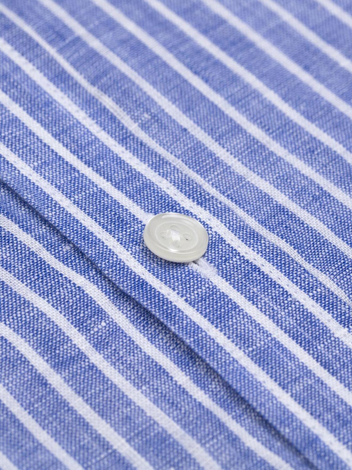 Camicia aderente Karl a righe di lino blu