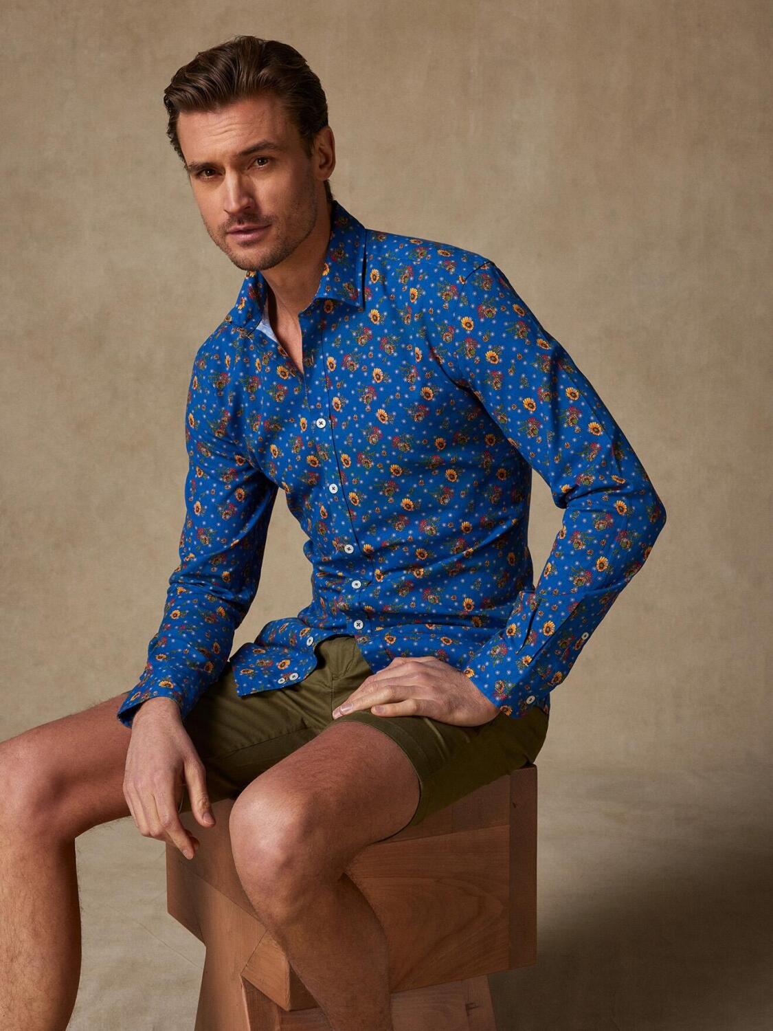 Keith Slim-fitted overhemd van linnen met bloemenprint