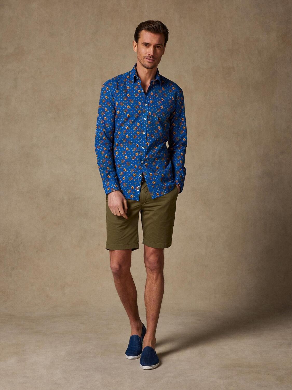 Keith Slim-fitted overhemd van linnen met bloemenprint