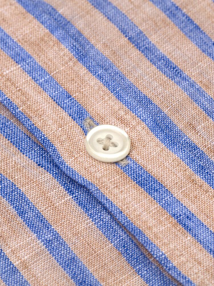 Blue stripes beige linen slim fit shirt