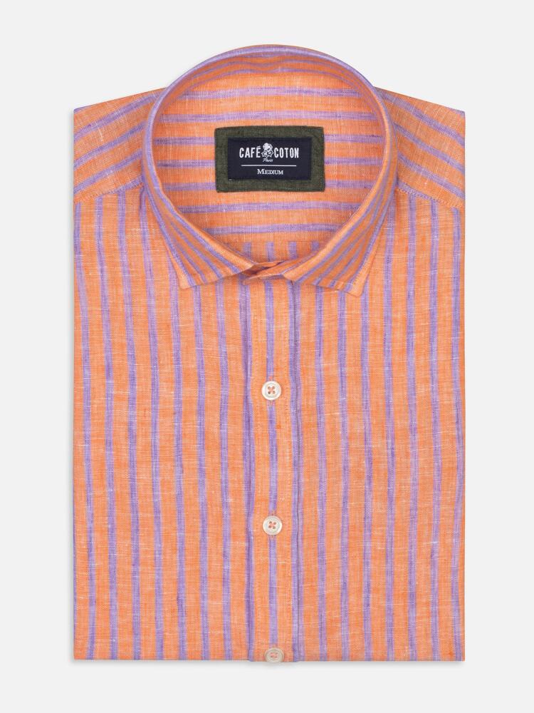 Chemise cintrée Lennon en lin orange à rayures