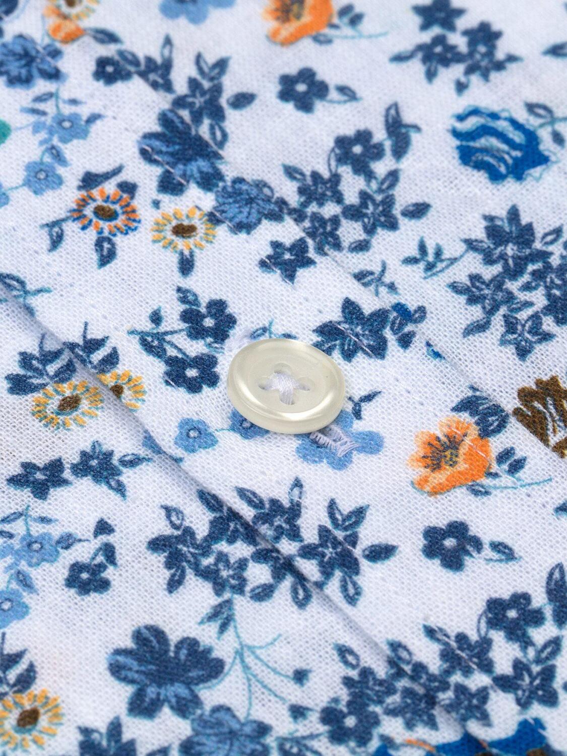 Flower printed linen slim fit shirt