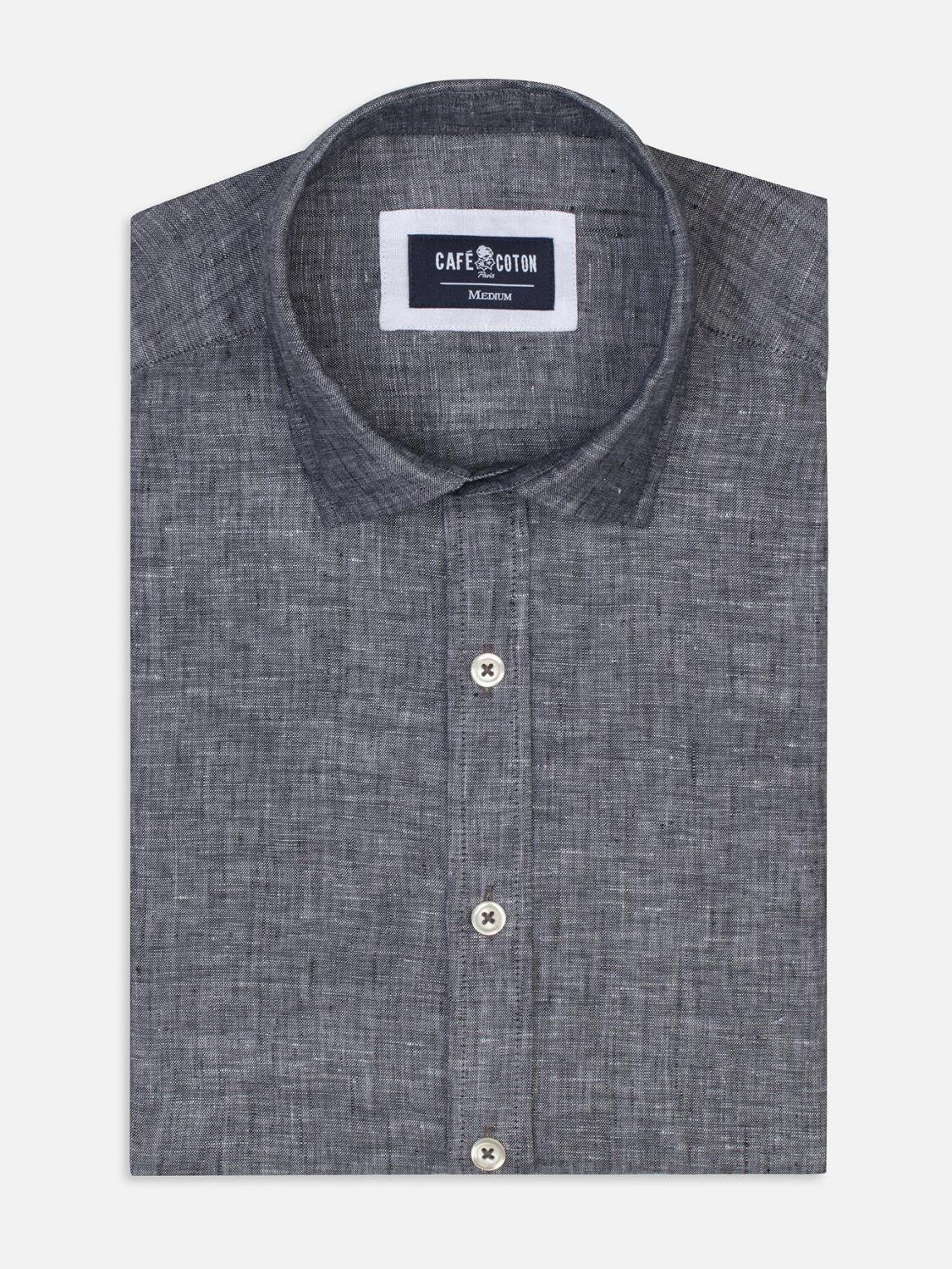 Chemise cintr&eacute;e grise en lin