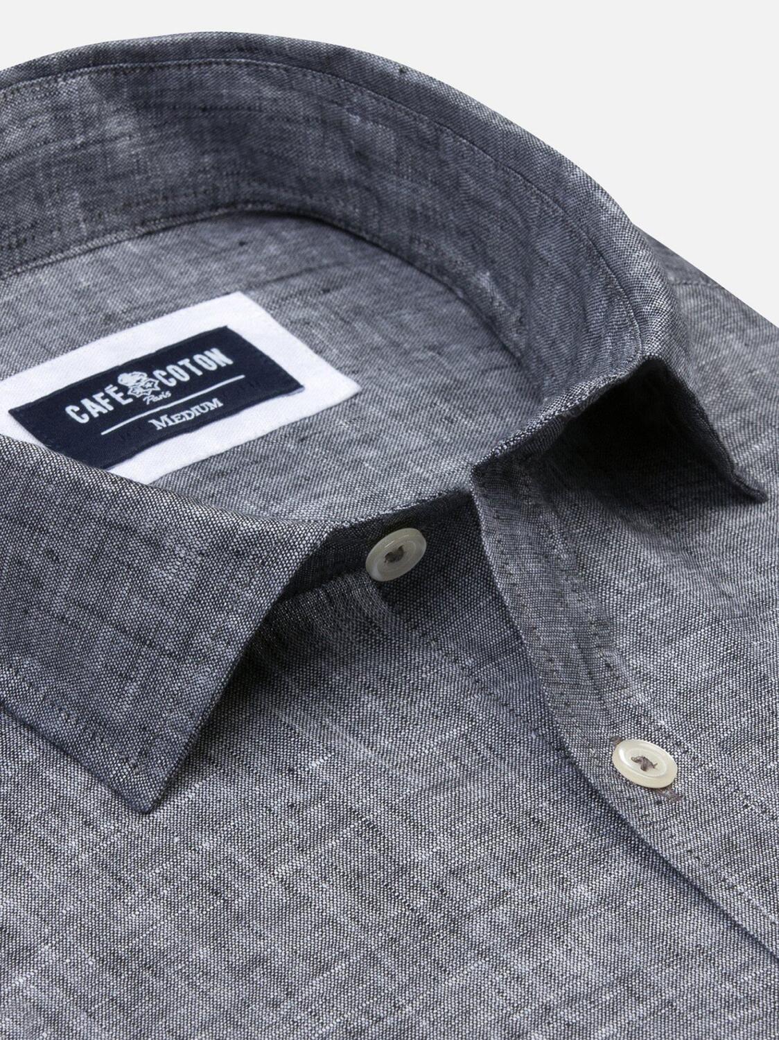 Chemise cintr&eacute;e grise en lin
