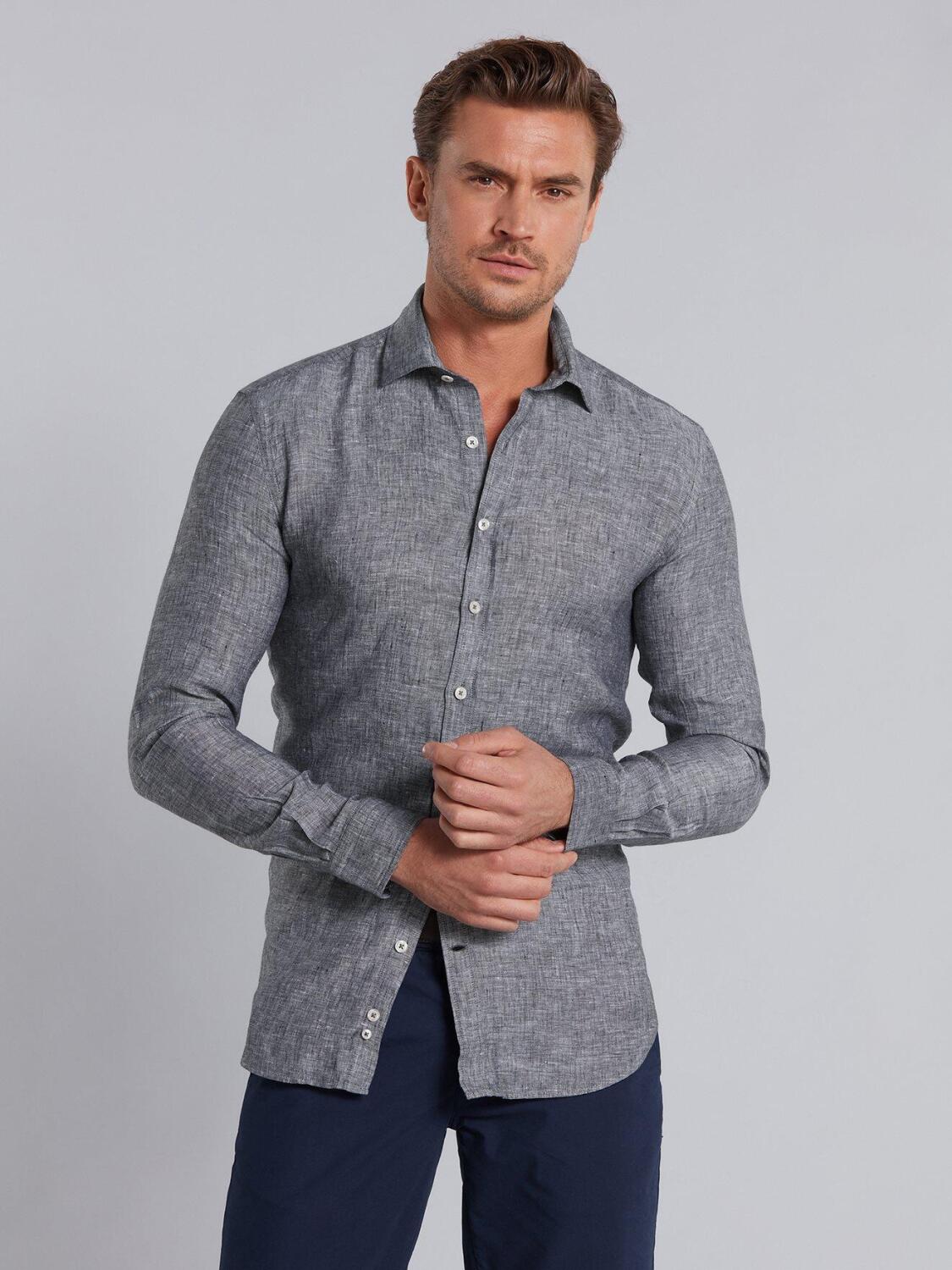 Chemise cintr&eacute;e grise en lin