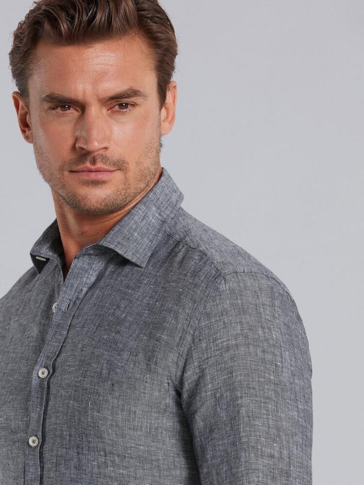 Chemise cintr&eacute;e grise en lin