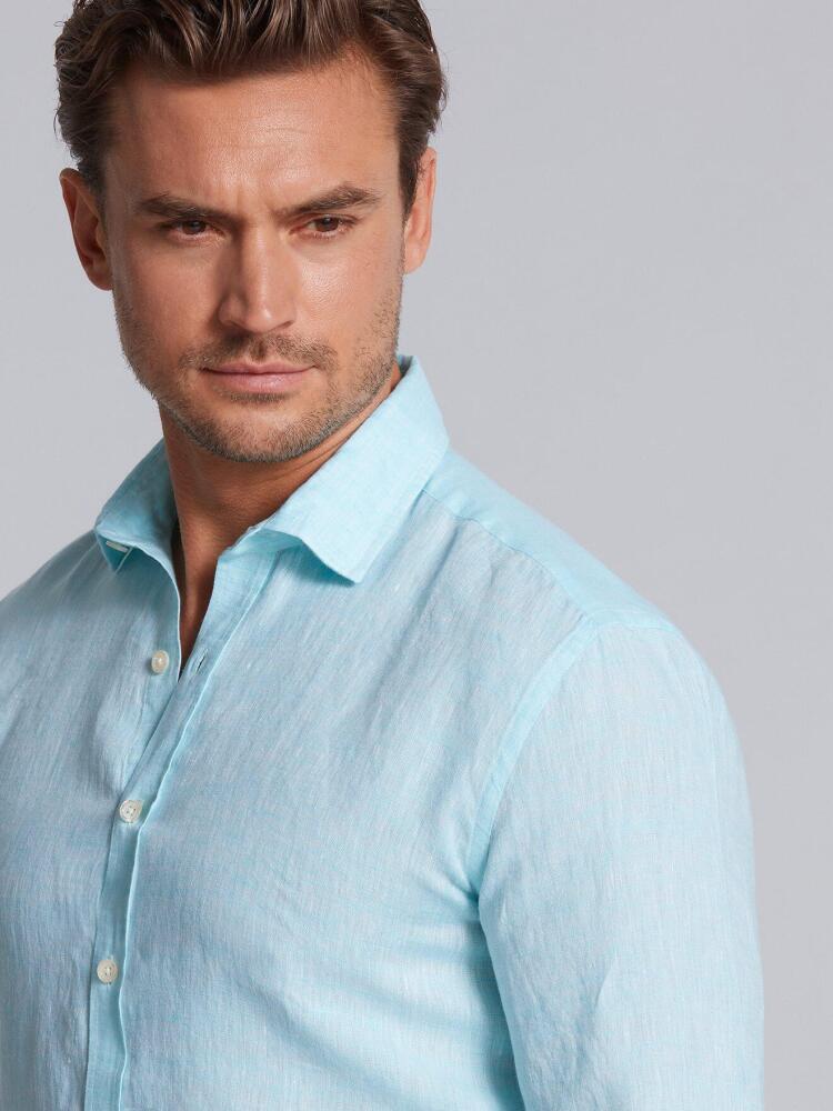 Turquoise linen slim fit shirt