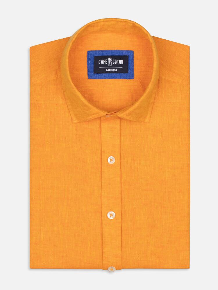 Orange linen slim fit shirt