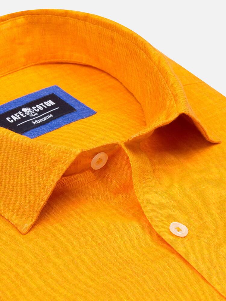 Orange linen slim fit shirt