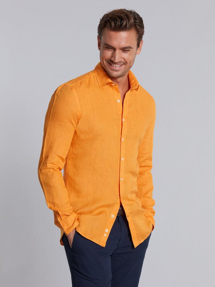 Orange linen slim fit shirt