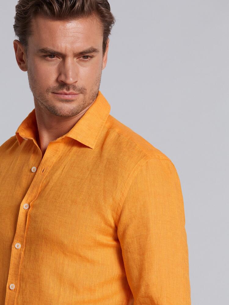 Orange linen slim fit shirt