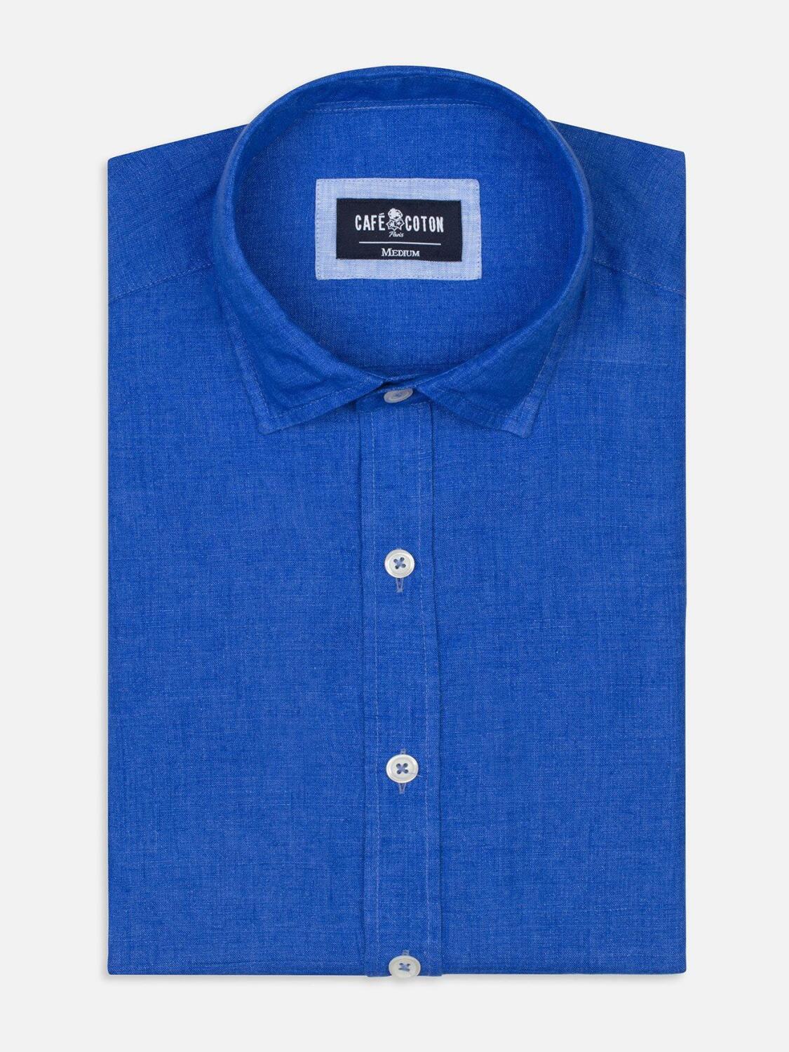 Chemise cintr&eacute;e cobalt en lin