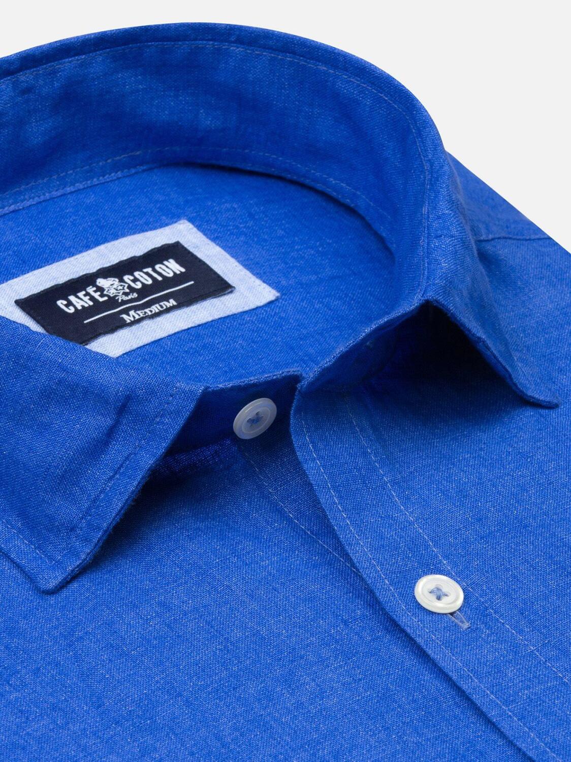 Chemise cintr&eacute;e cobalt en lin