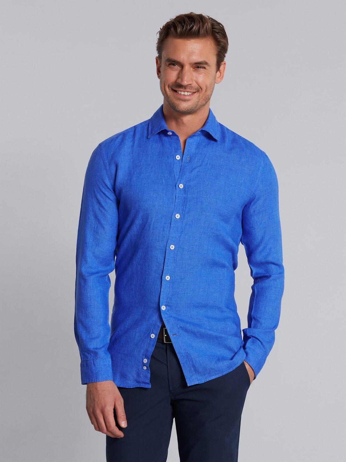 Chemise cintr&eacute;e cobalt en lin