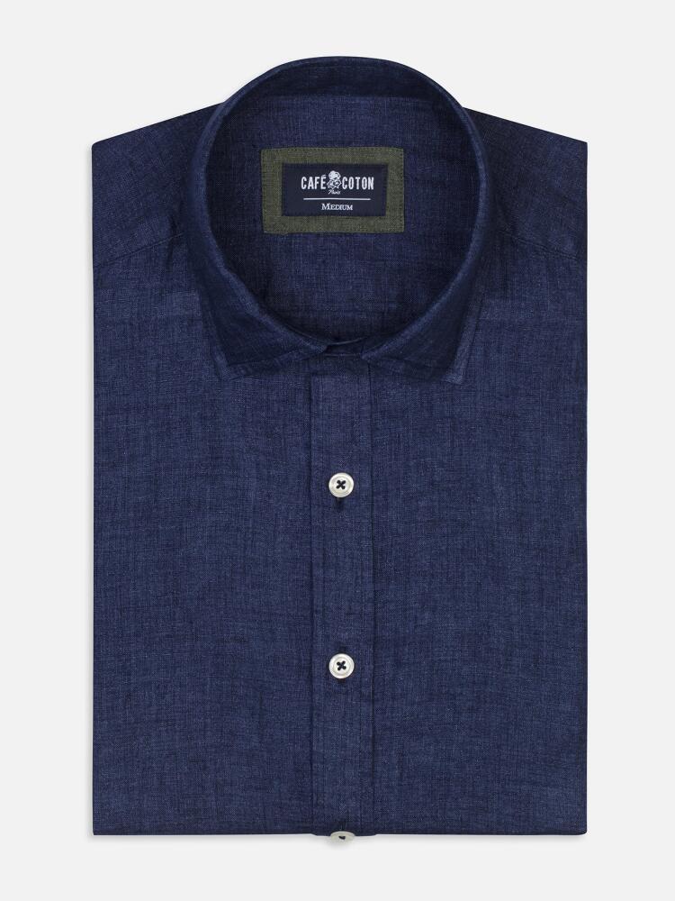 Navy linen slim fit shirt