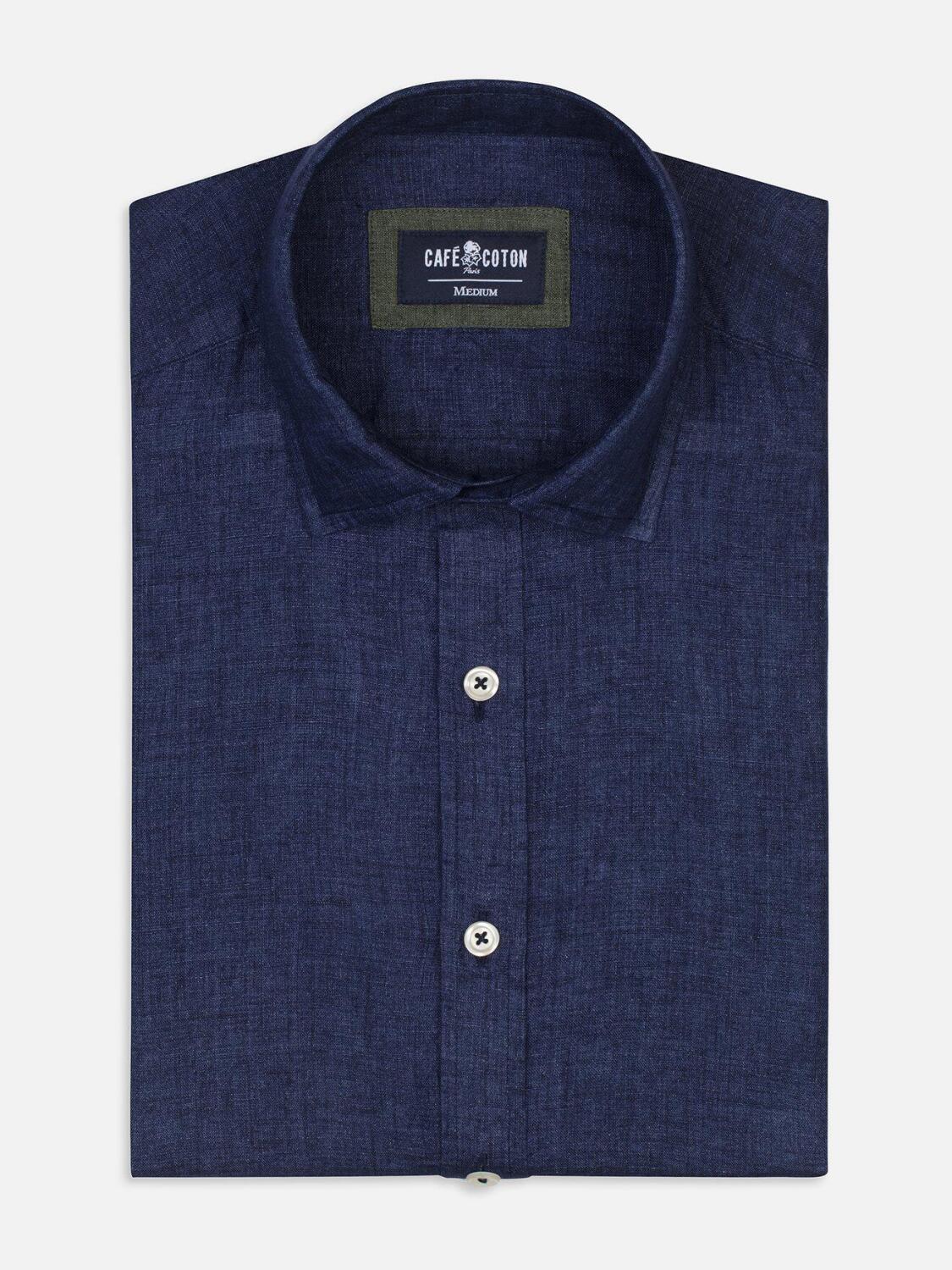 Chemise cintr&eacute;e marine en lin