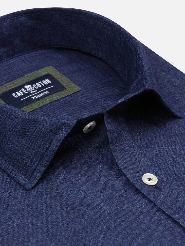 Navy linen slim fit shirt