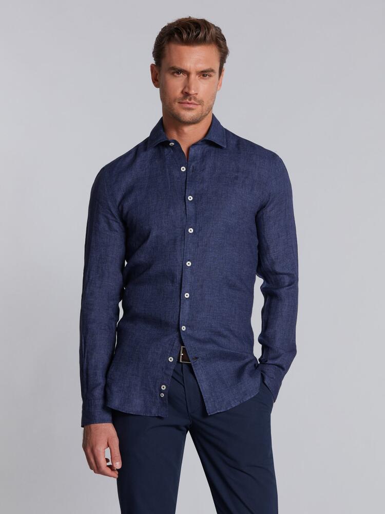 Navy linen slim fit shirt