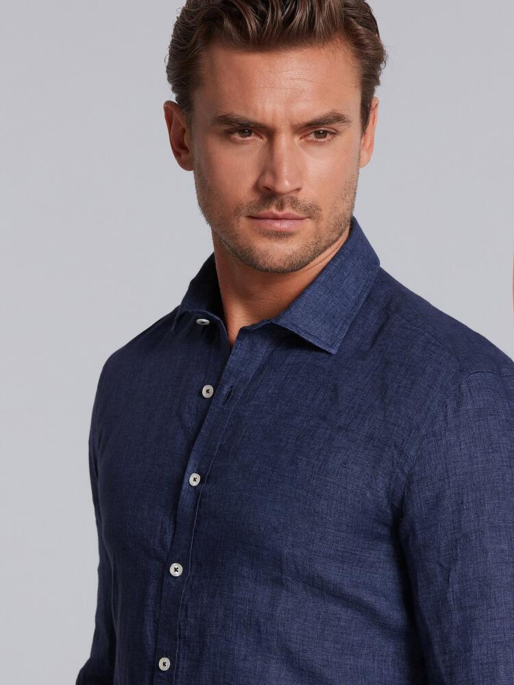 Navy linen slim fit shirt