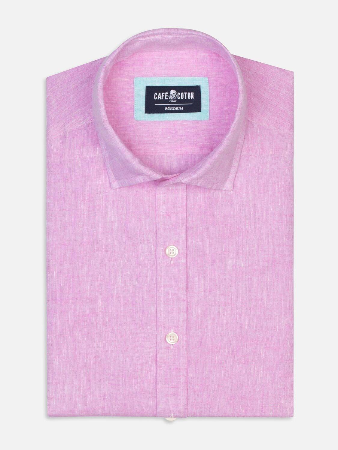 Pink linen slim fit shirt