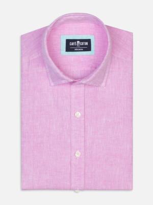 Chemise cintrée rose en lin