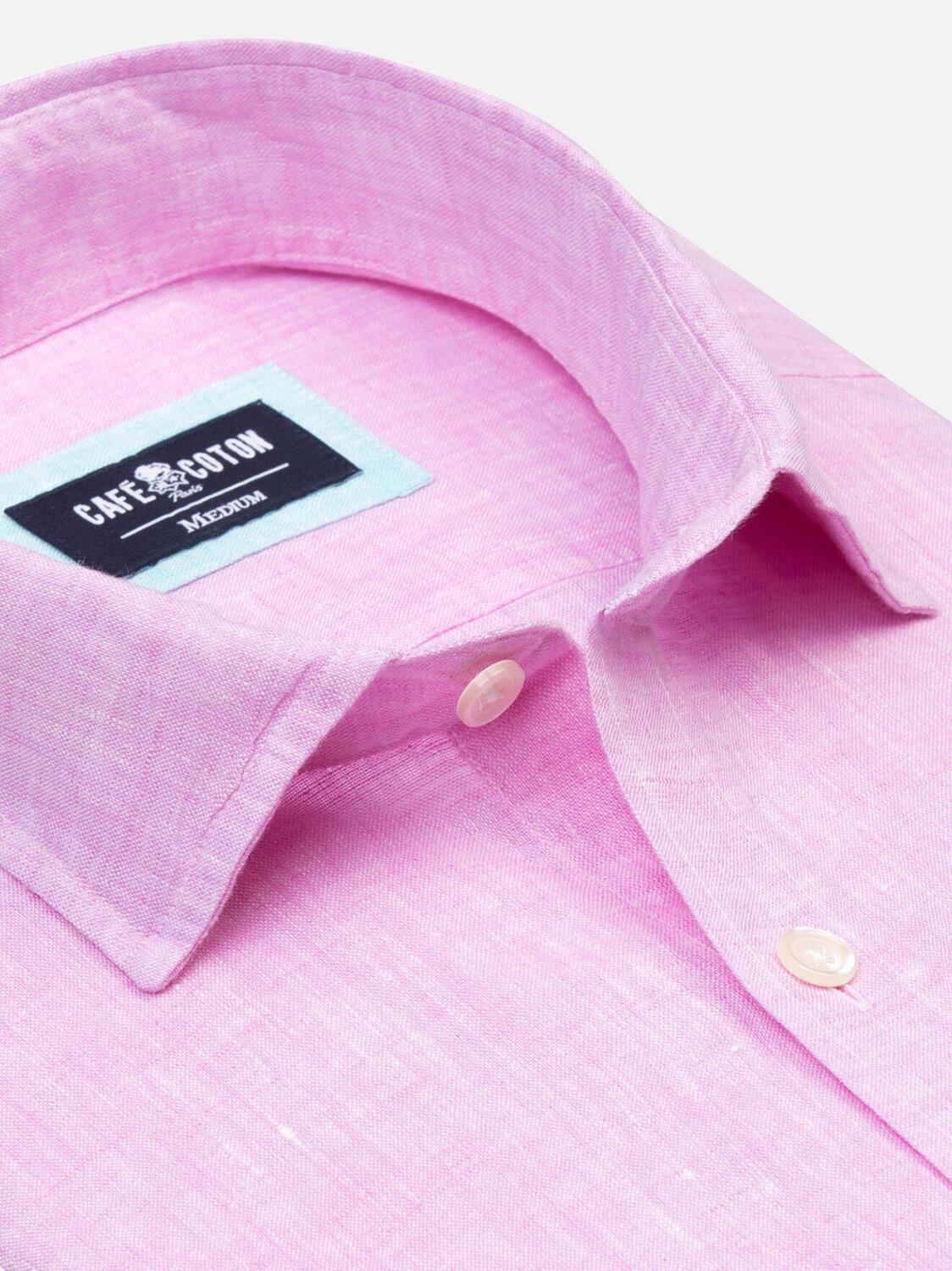 Pink linen slim fit shirt