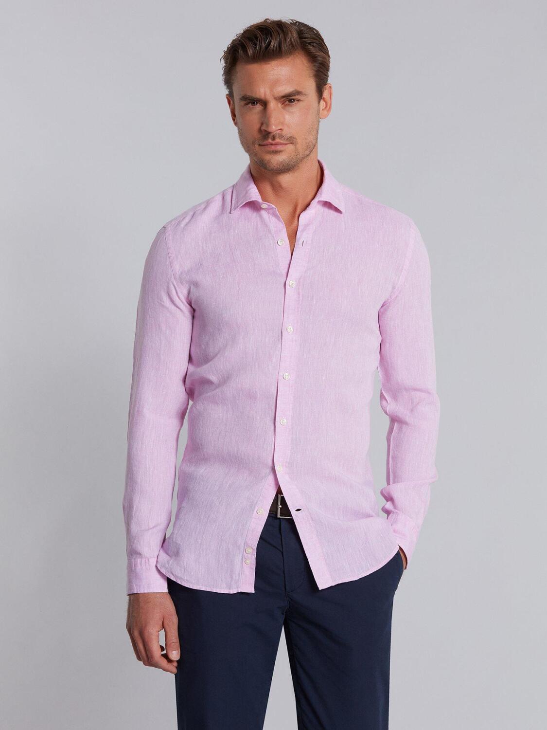 Pink linen slim fit shirt