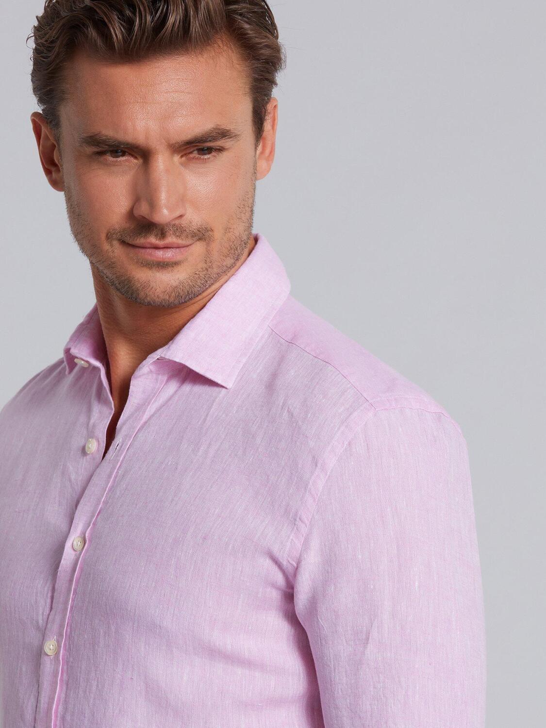 Pink linen slim fit shirt