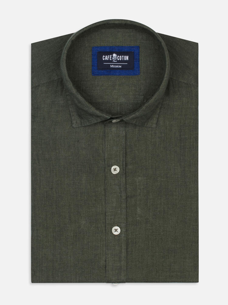 Khaki linen fitted shirt