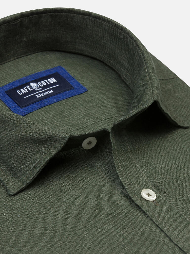 Khaki linen fitted shirt