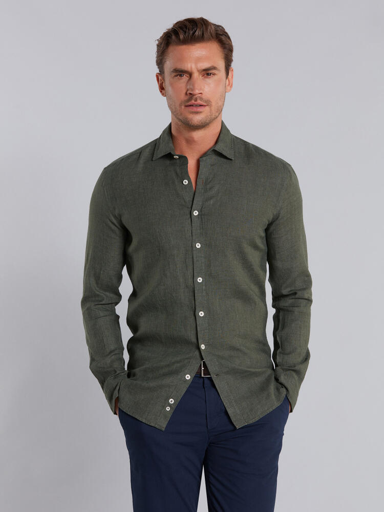 Khaki linen fitted shirt