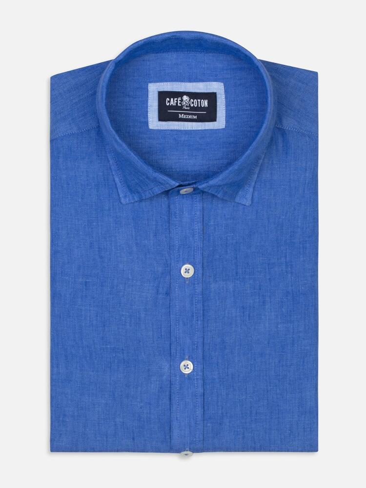 Blue linen slim fit shirt