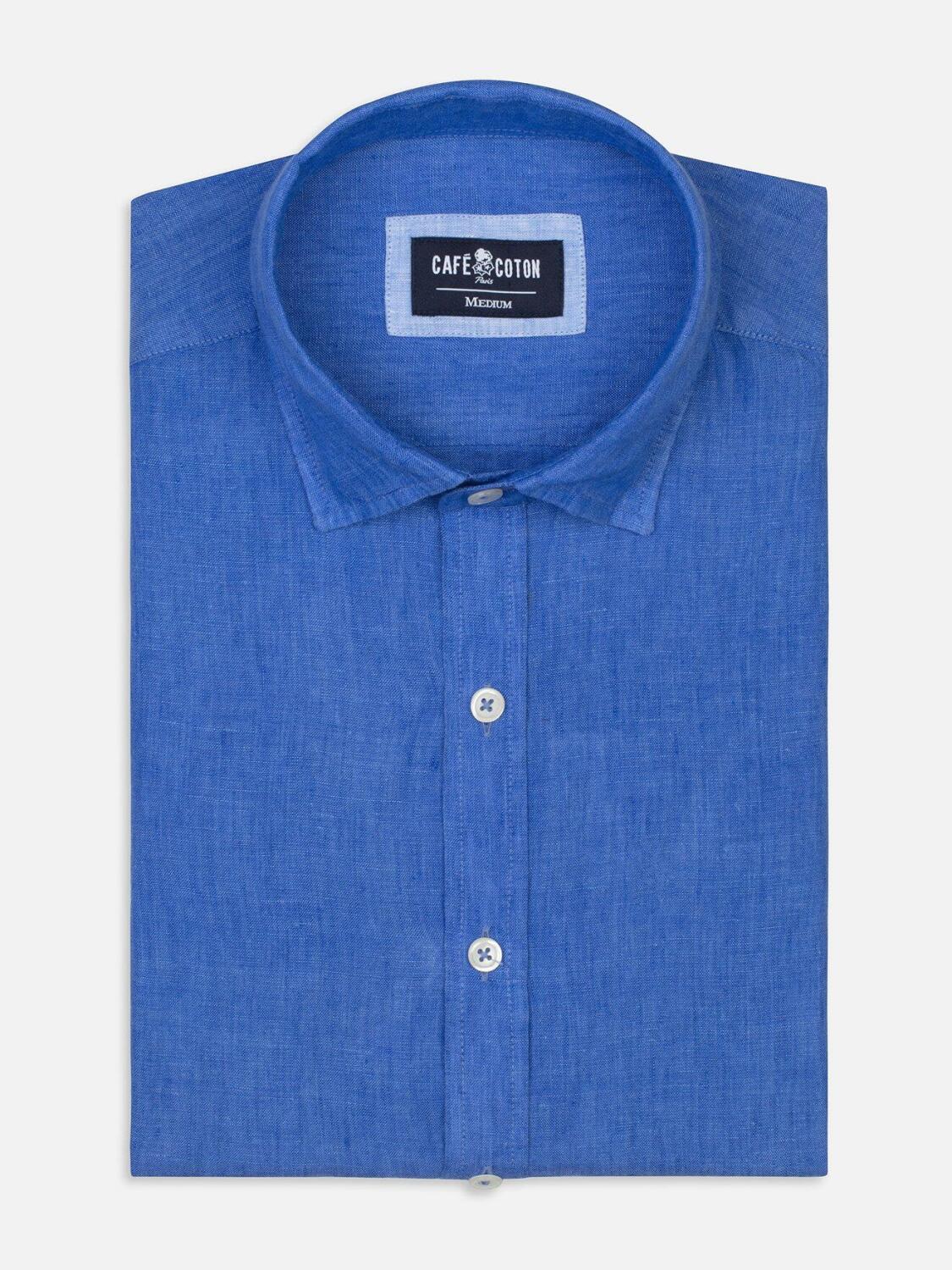 Chemise cintrée bleue en lin