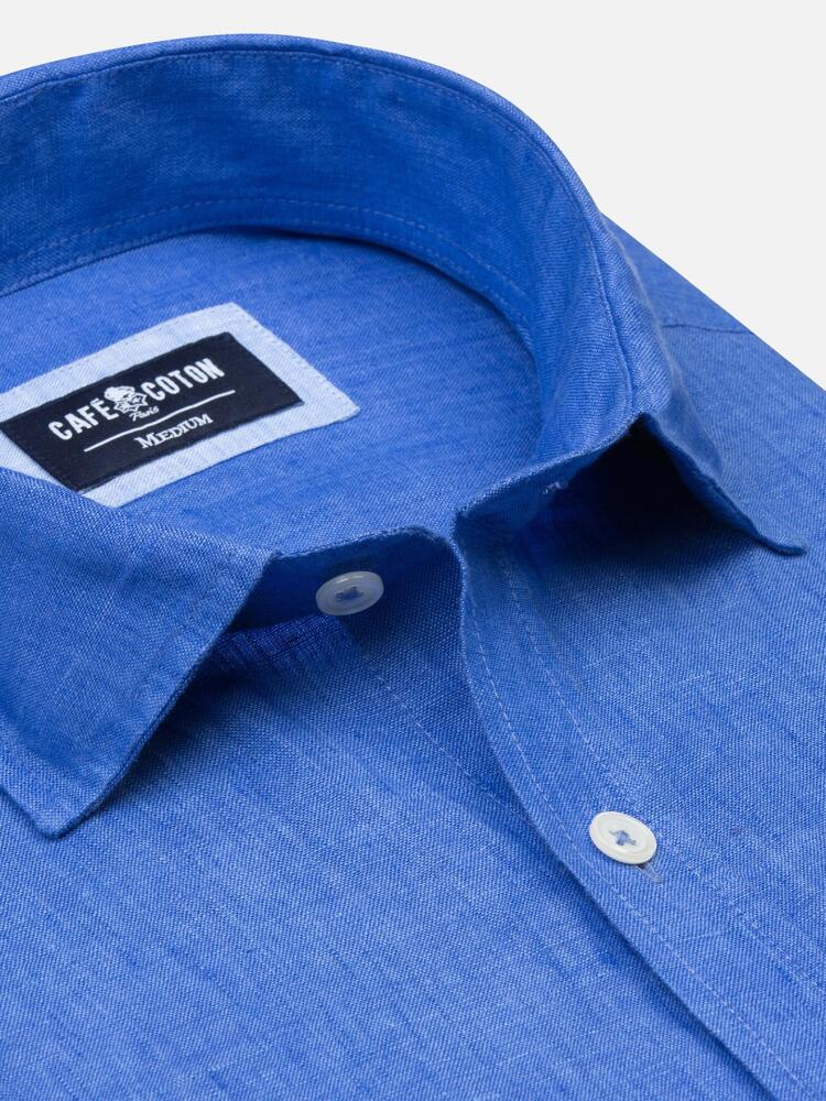 Blue linen slim fit shirt