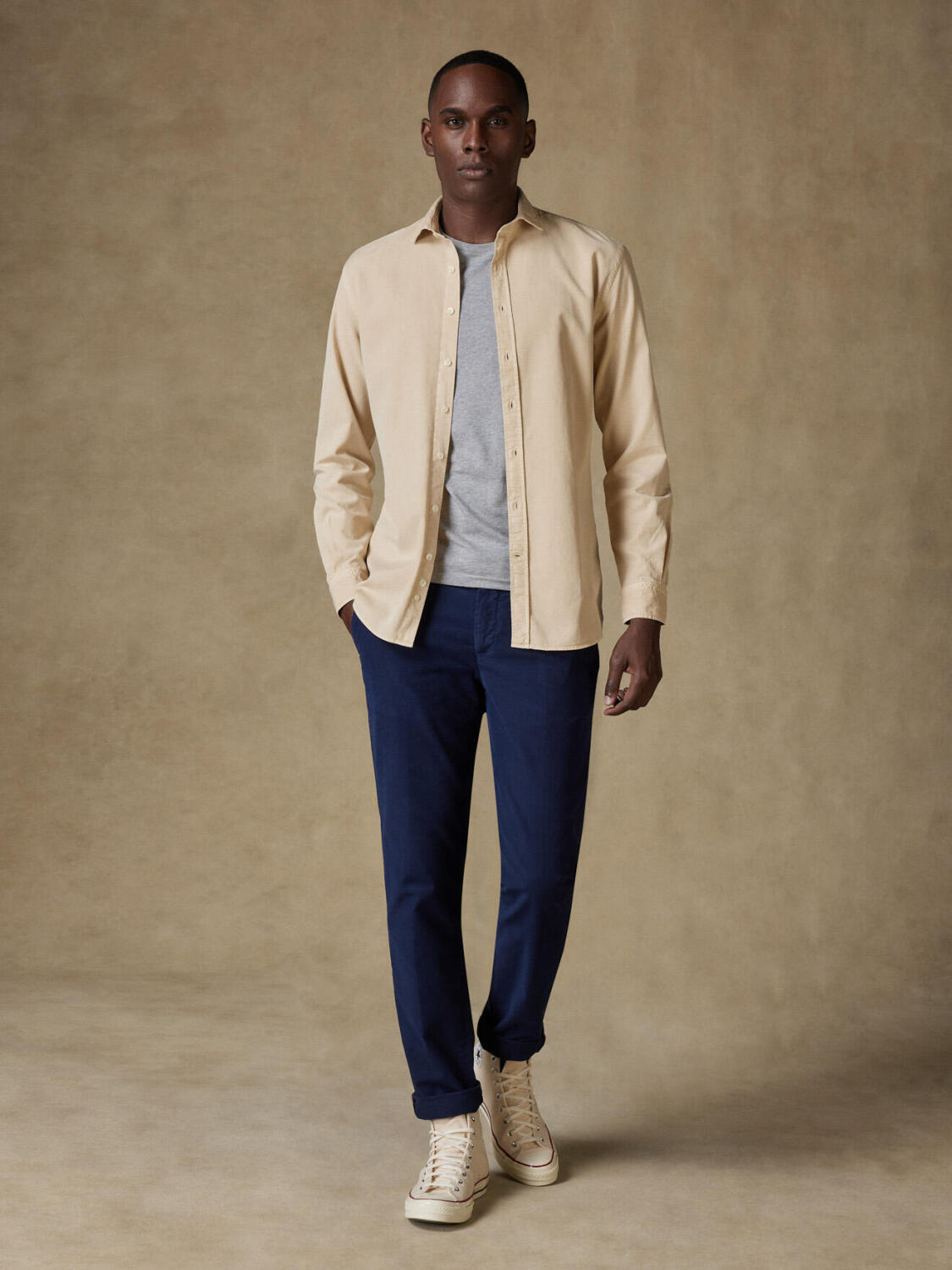 Chemise cintrée Lio en gabardine lavée sable