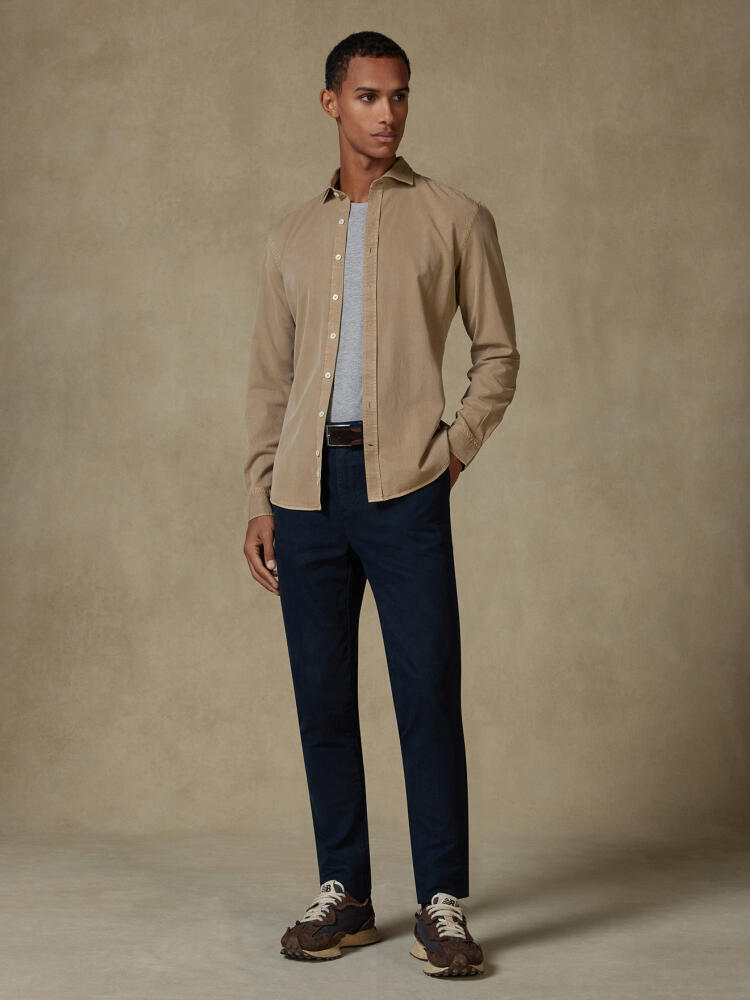 Camicia slim fit Lio in gabardina lavata visone