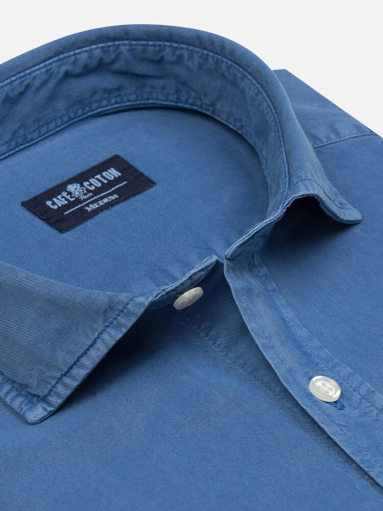 Lio slim fit shirt in blue washed gabardine