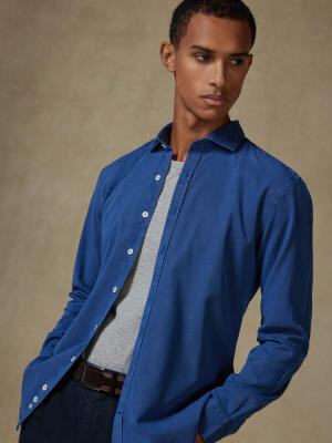 Camicia slim fit Lio in gabardina lavata blu