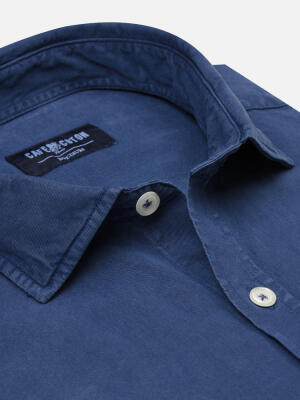 Camicia slim fit Lio in gabardina lavata blu
