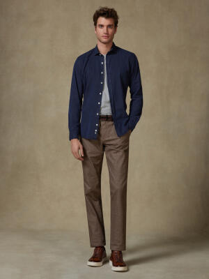 Lio slim fit shirt in washed gabardine navy