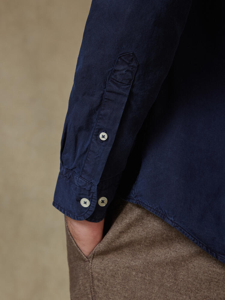 Lio slim fit shirt in washed gabardine navy