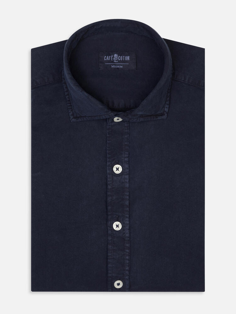 Lio slim fit shirt in washed gabardine navy