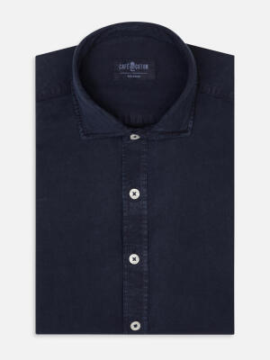Lio slim fit shirt in washed gabardine navy