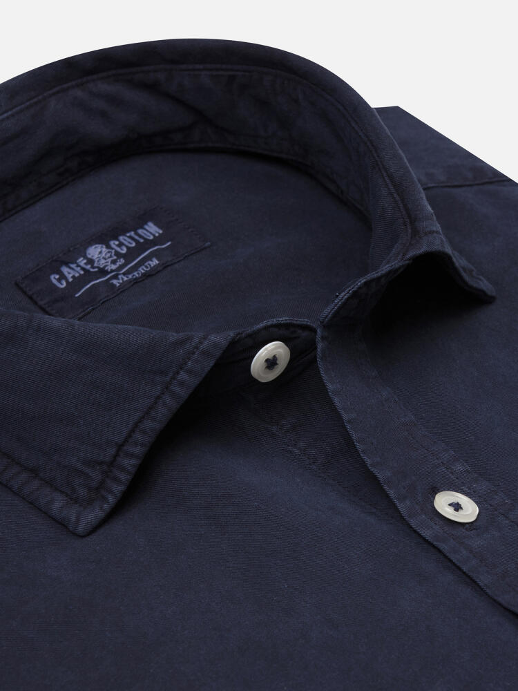 Lio slim fit shirt in washed gabardine navy