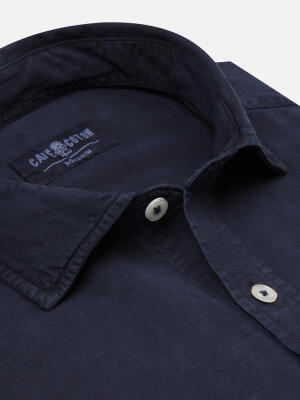 Lio slim fit shirt in washed gabardine navy